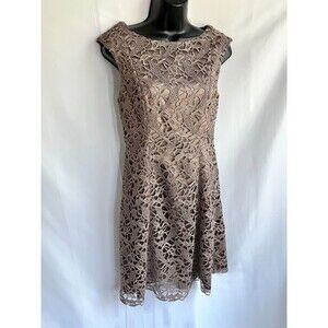 Adrianna Papell Lace Overlay Cocktail Dress Sze 4 Brown Wedding Guest Bridesmaid